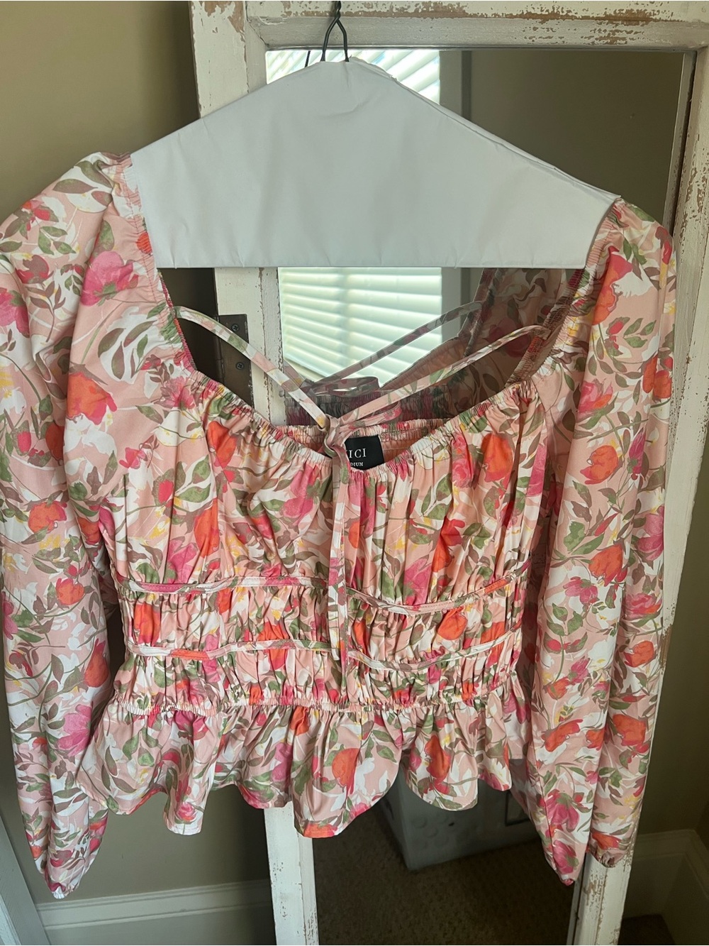 Vici Pink Floral Puff Sleeve Smocked Peplum Blouse